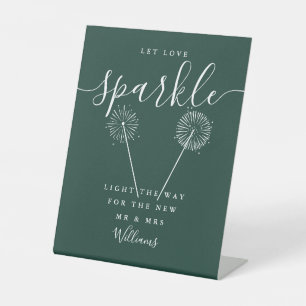 Let Love Sparkle Emerald Green Signature Script Pedestal Sign