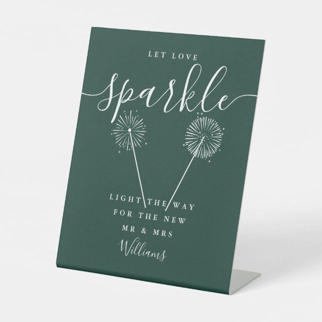 Let Love Sparkle Emerald Green Signature Script Pedestal Sign (Front)