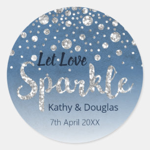 Let Love Sparkle Glitter Stars Blue Watercolor Classic Round Sticker