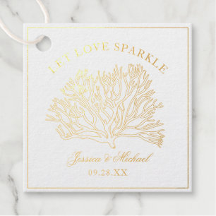 Let Love Sparkle Gold Coral Beach Wedding Favour Tags