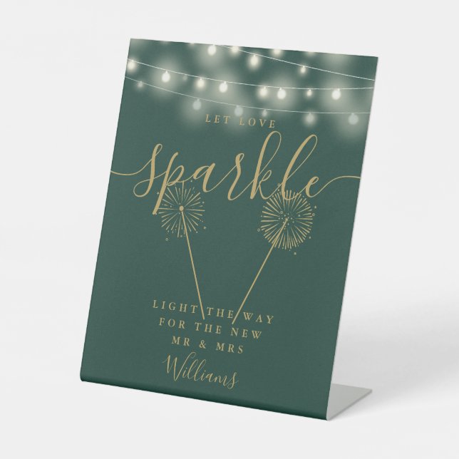 Let Love Sparkle Green And Gold String Lights Pedestal Sign (Front)