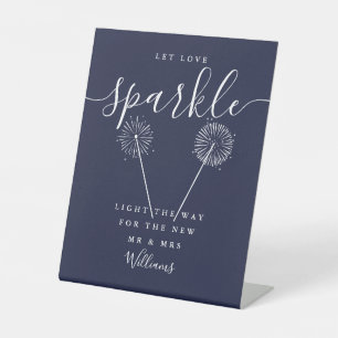 Let Love Sparkle Navy Blue Signature Script Pedestal Sign