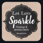 Let Love Sparkle Rustic Chalkboard Kraft Wedding Square Sticker<br><div class="desc">If you're planning a sparkler send off after you have finished celebrating your rustic wedding with friends and family then this sticker can be placed onto your sparkler with plain paper backing. This wedding favour sticker says "Let Love Sparkle" and the design has a chalkboard frame sitting over a kraft...</div>
