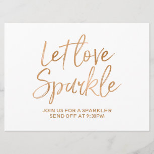 "Let love sparkle" Sign   Stylish Gold Rose Letter Invitation