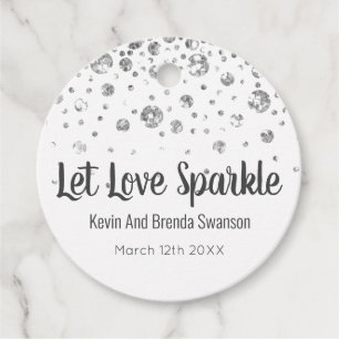 Let Love Sparkle White And Silver Confetti Wedding Favour Tags