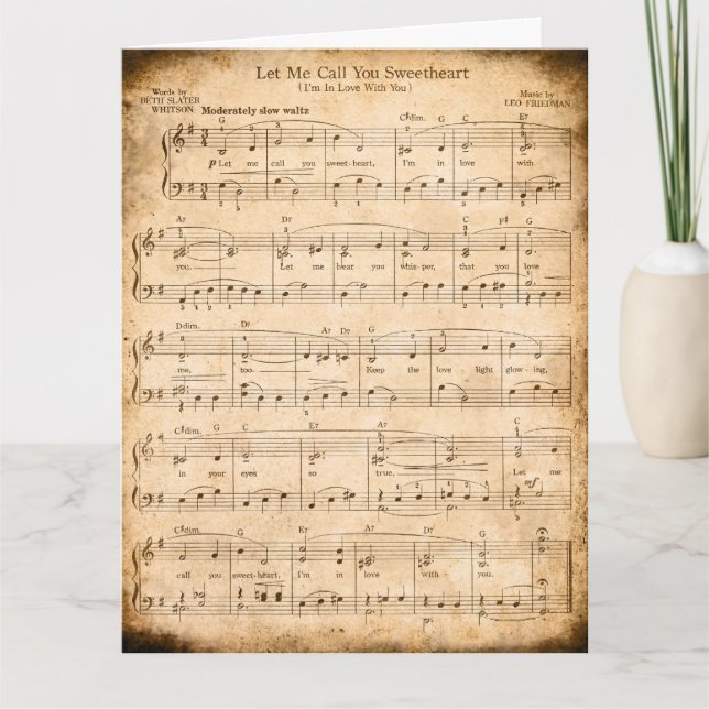 Let Me Call You Sweetheart Sheet Music Valentine   Card (Front)