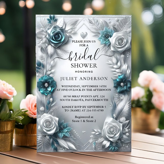 Let Metal Glam Shiny High End Silver Bridal Shower Invitation (Creator Uploaded)