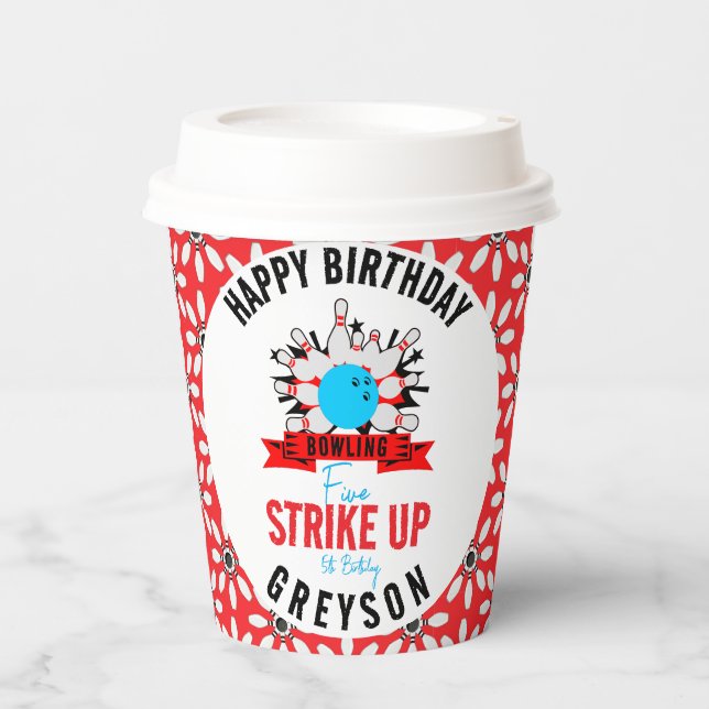 Let’s Bowl! Fun Kids 5th Birthday Party Bowling Paper Cups (Front)