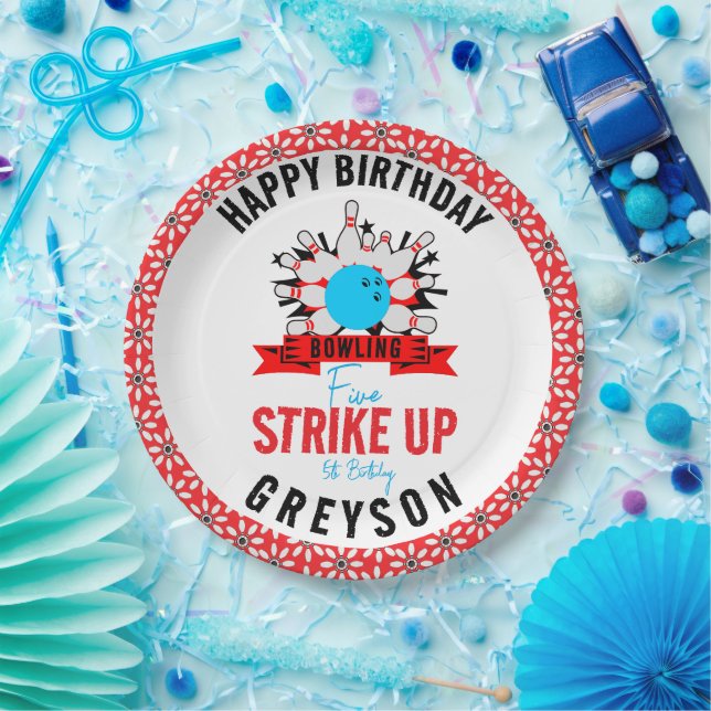 Let’s Bowl! Fun Kids 5th Birthday Party Bowling Paper Plate (Party)