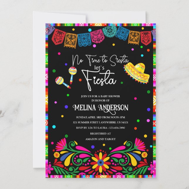 Let`s Fiesta watercolor baby shower Invitation (Front)