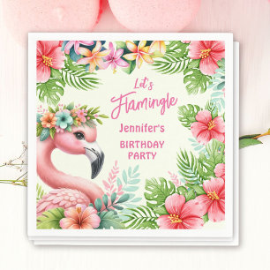 Let’s Flamingle Girl Pink Flamingo Birthday Party Napkin
