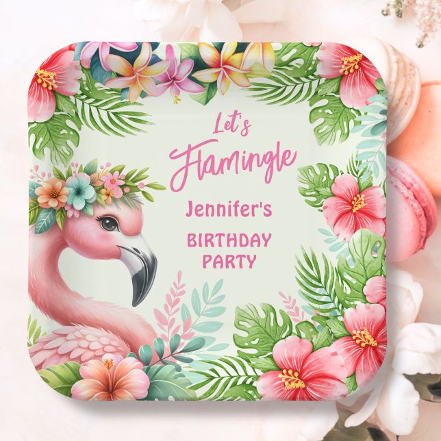 Let’s Flamingle Girl Pink Flamingo Birthday Party  Paper Plate (Creator Uploaded)