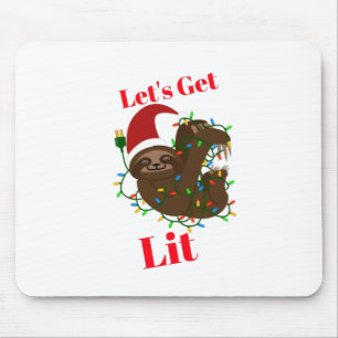 Let’s Get Lit Christmas Sloth Mouse Pad