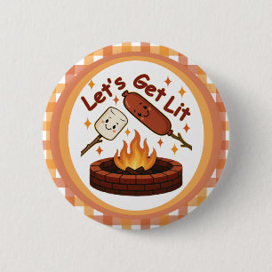Let’s Get Lit Firepit – Cute Marshmallow & Hot Dog 2 Inch Round Button