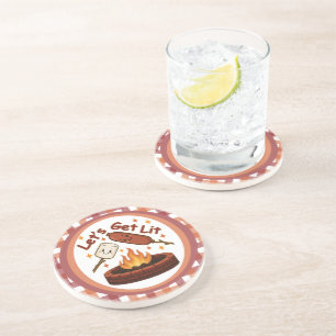 Let’s Get Lit Firepit – Cute Marshmallow & Hot Dog Coaster
