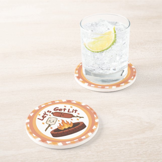 Let’s Get Lit Firepit – Cute Marshmallow & Hot Dog Coaster (Side)