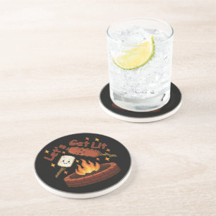 Let’s Get Lit Firepit – Cute Marshmallow & Hot Dog Coaster