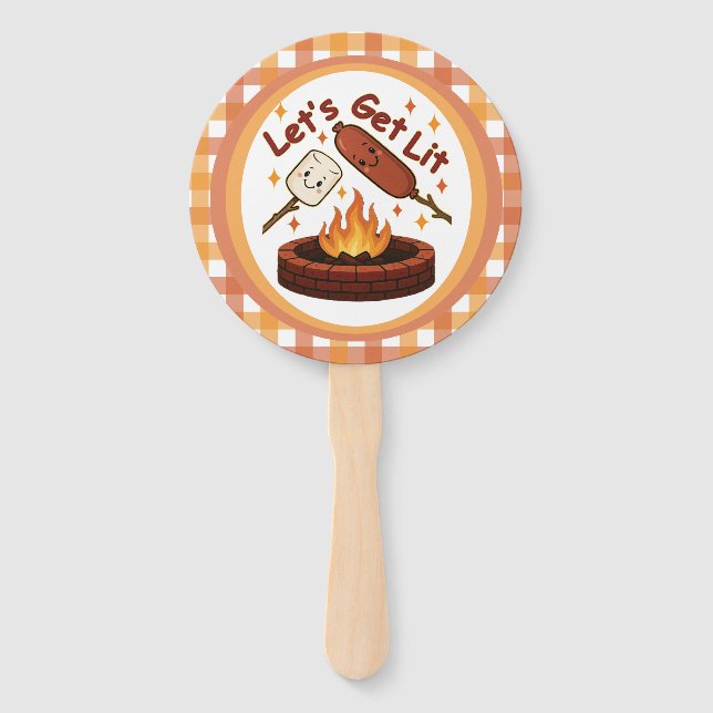 Let’s Get Lit Firepit – Cute Marshmallow & Hot Dog Hand Fan (Front)