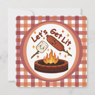 Let’s Get Lit Firepit – Cute Marshmallow & Hot Dog Invitation
