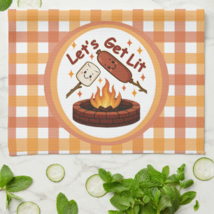Let’s Get Lit Firepit – Cute Marshmallow & Hot Dog Kitchen Towel