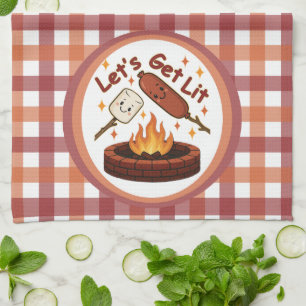 Let’s Get Lit Firepit – Cute Marshmallow & Hot Dog Kitchen Towel