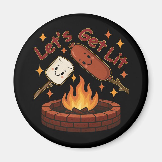 Let’s Get Lit Firepit – Cute Marshmallow & Hot Dog Magnet (Front)
