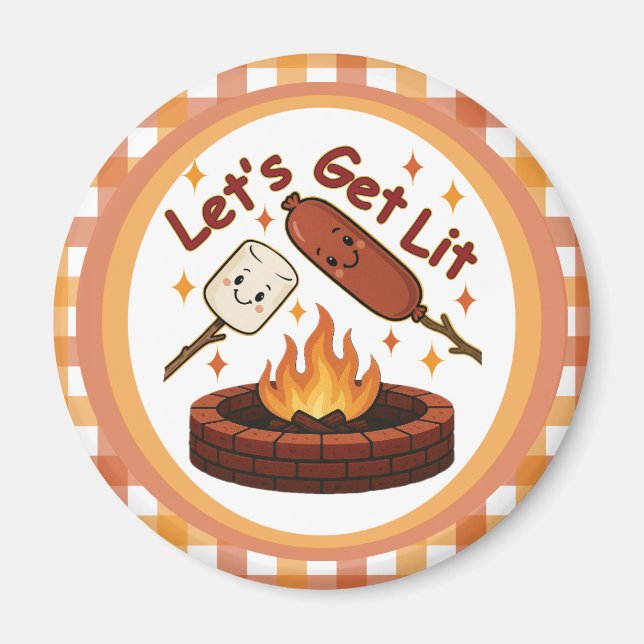 Let’s Get Lit Firepit – Cute Marshmallow & Hot Dog Magnet (Front)