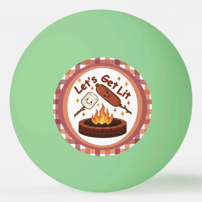 Let’s Get Lit Firepit – Cute Marshmallow & Hot Dog Ping Pong Ball (Front)