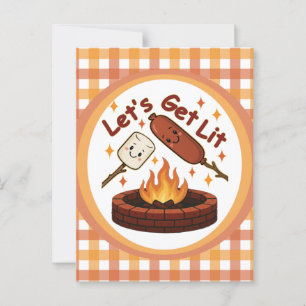 Let’s Get Lit Firepit – Cute Marshmallow & Hot Dog Postcard