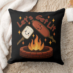 Let’s Get Lit Firepit – Cute Marshmallow & Hot Dog Throw Pillow