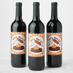 Let’s Get Lit Firepit – Cute Marshmallow & Hot Dog Wine Label