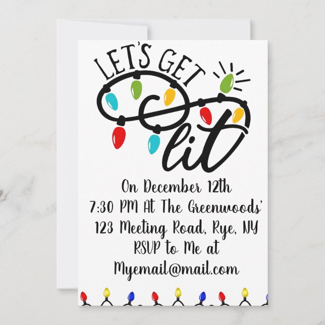 Let’s get lit - funny Christmas party invitation (Front)