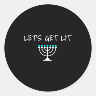 Let S Get Lit Jewish Hanukkah Menorah Chanukkah Classic Round Sticker