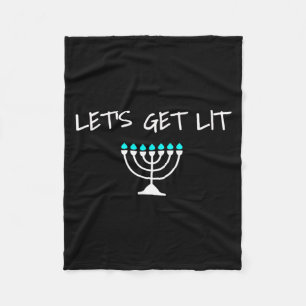 Let S Get Lit Jewish Hanukkah Menorah Chanukkah  Fleece Blanket