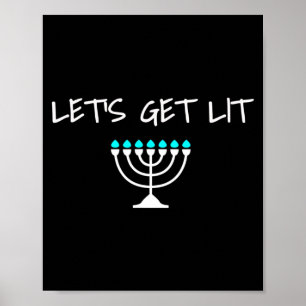 Let S Get Lit Jewish Hanukkah Menorah Chanukkah Poster