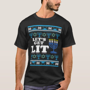 Let s Get Lit Jewish Ugly Hanukkah Christmas T-Shirt