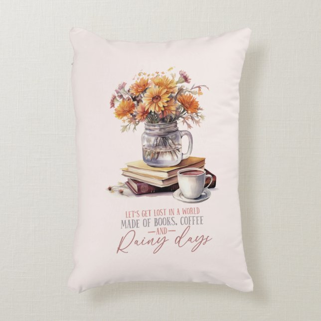 Let’s Get Lost – Books, Coffee & Rain Rustic Accent Pillow (Front(Vertical))