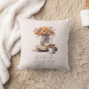 Let’s Get Lost – Books, Coffee & Rain Rustic Throw Pillow