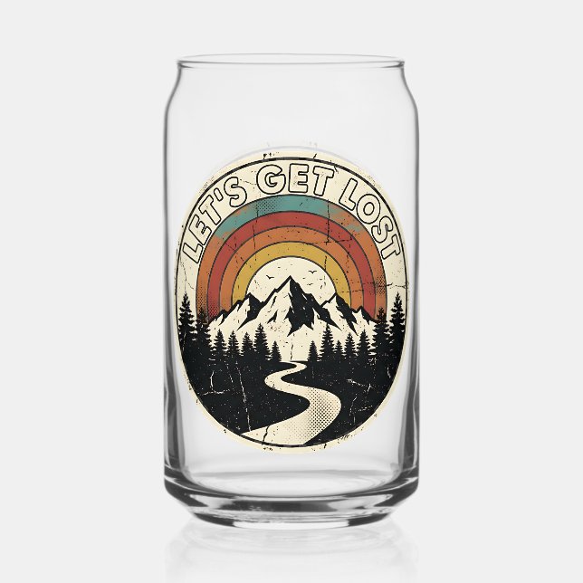 Let’s Get Lost Retro Mountain Adventure Outdoor Can Glass (Front)
