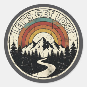 Let’s Get Lost Retro Mountain Adventure Outdoor Classic Round Sticker