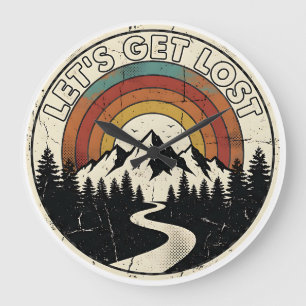 Let’s Get Lost Retro Mountain Adventure Outdoor Large Clock