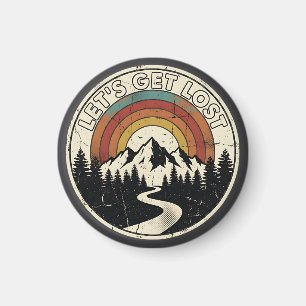 Let’s Get Lost Retro Mountain Adventure Outdoor Magnet