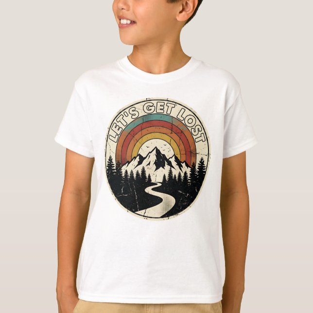 Let’s Get Lost Retro Mountain Adventure Outdoor T-Shirt (Front)