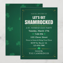 Let’s Get Shamrocked Green & Gold Vintage Pattern Invitation