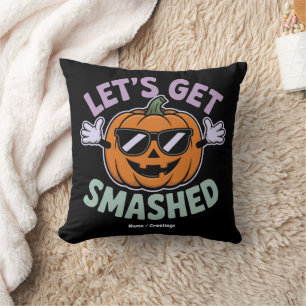 Let’s Get Smashed Funny Pumpkin Costume Halloween Throw Pillow