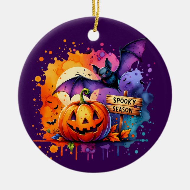 Let’s Get Spooky Halloween Splash Ceramic Ornament (Front)