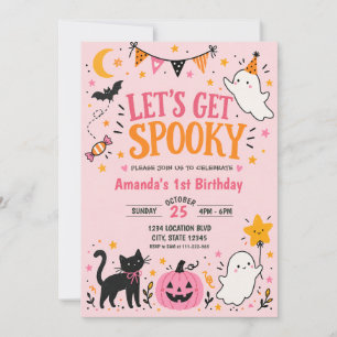 Let’s Get Spooky Pink Ghost Halloween Birthday Invitation