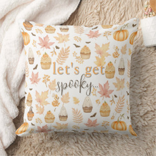 Let’s Get Spooky with Pumpkins, Leaves & Cupcake Throw Pillow