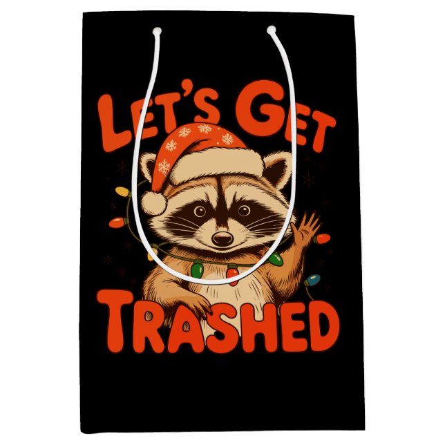 Let’s Get Trashed Christmas Raccoon Feral Xmas Medium Gift Bag (Front)