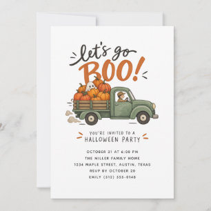 Let’s Go Boo   Watercolor Pumpkin Truck Halloween  Invitation